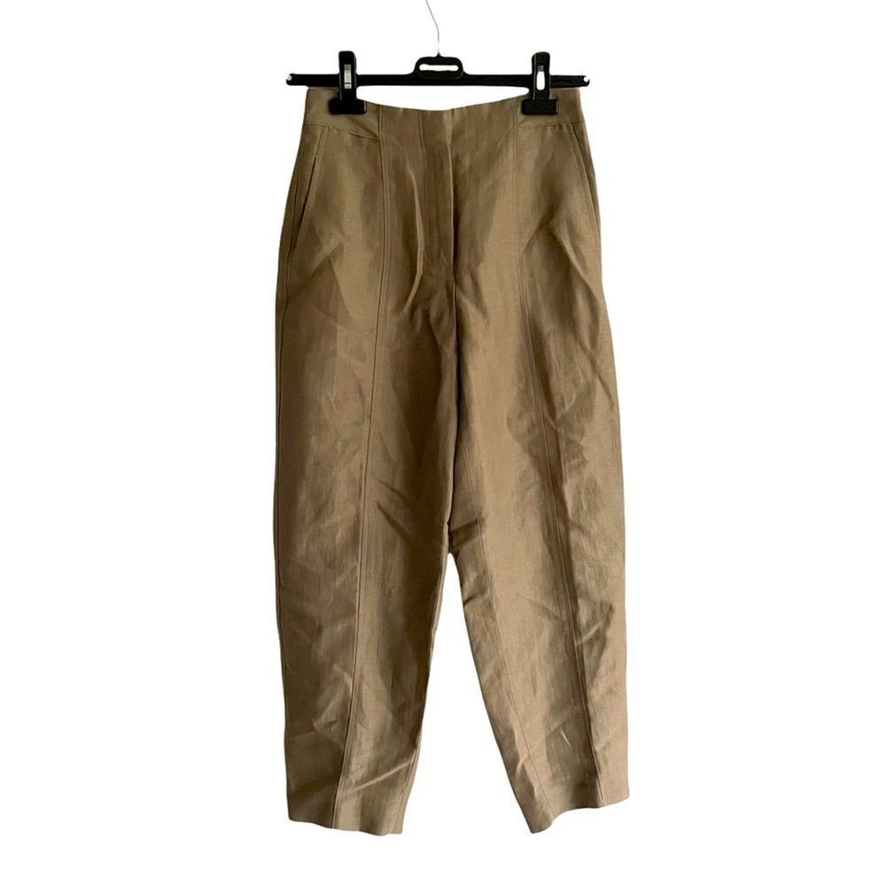 MASSIMO DUTTI Linen High Waisted Cropped Ankle Pants Taupe 2